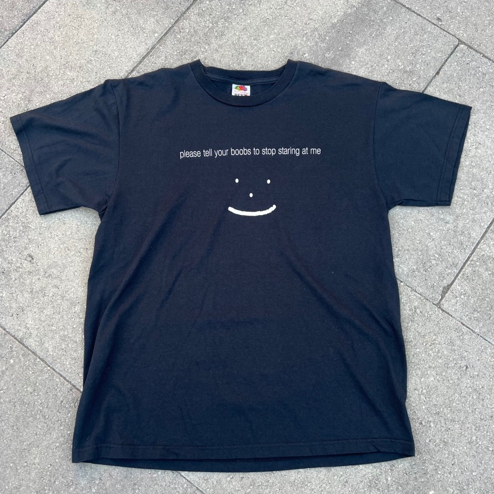 Fruit of the Loom Mens Large Black Graphic Tee Funny Sarcastic Smiley T-Shirt
